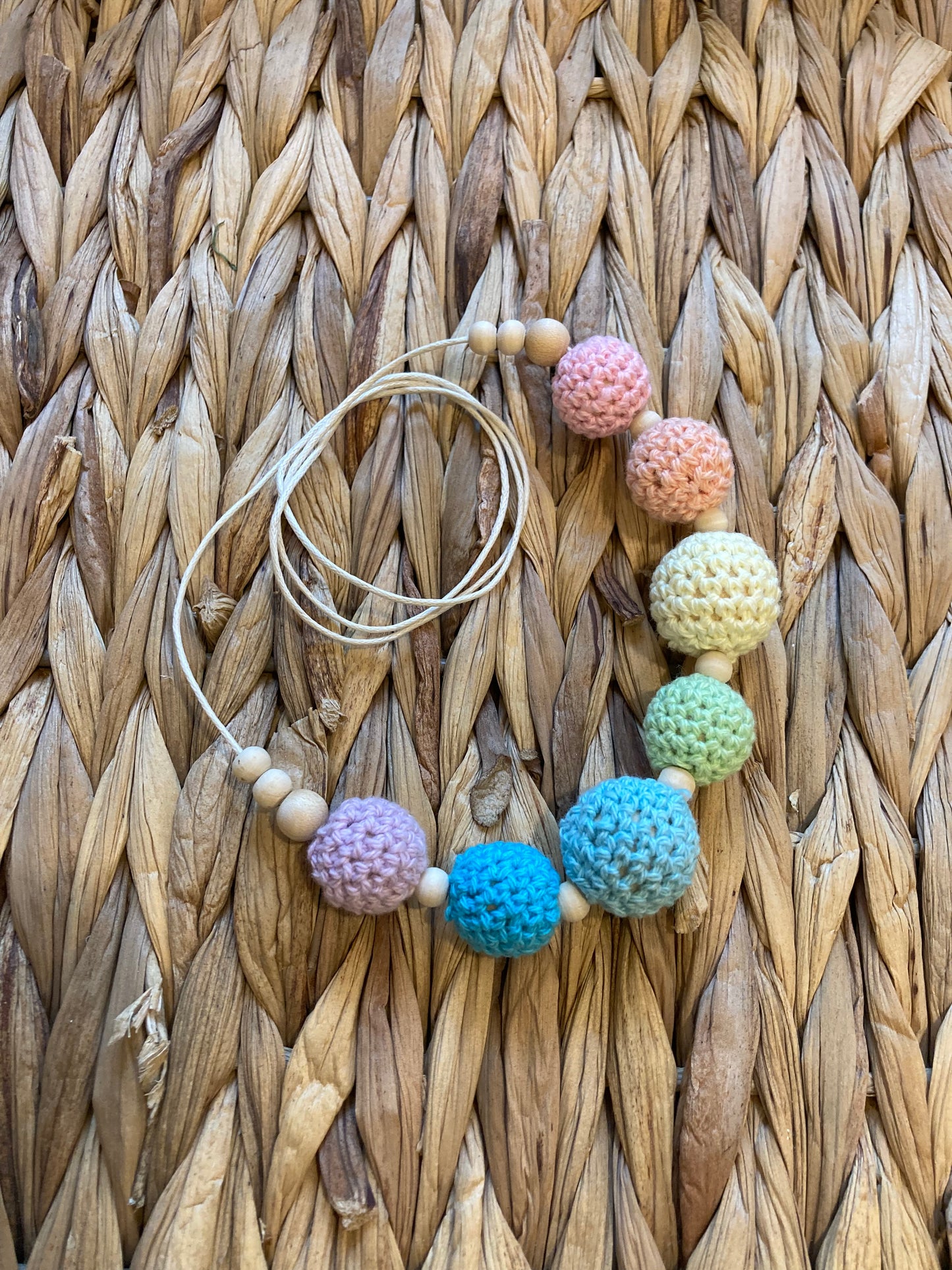 Crocheted Necklace Pastel Rainbow